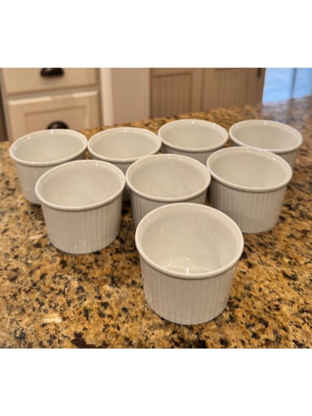 Pillivuyt French Porcelain Ribbed 8 oz Ramekins Set Of 8 White Custard Souffles - Picture 7 of 10